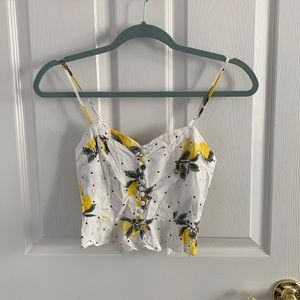 Lemon Polka Dot Ruffle Crop Top